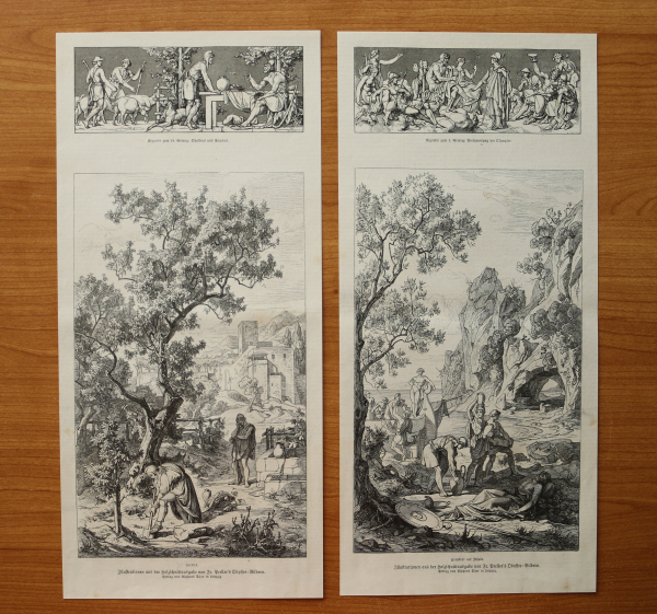 2 Sheets Wood Engraving Leipzig 1871 illustrations in Fr Prellers Odyssee